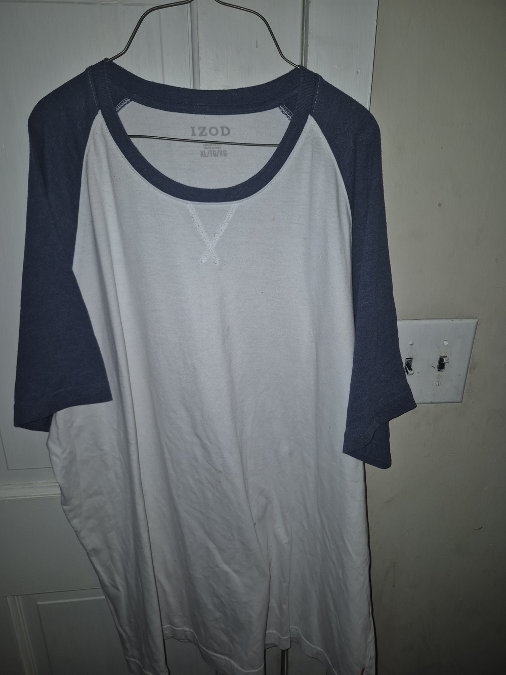 Izod White Tee with Navy Raglan Sleeves
